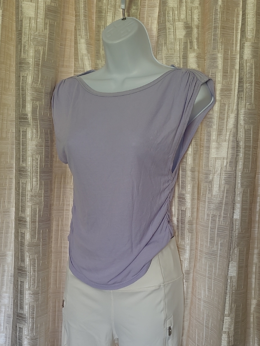 Free People Lavender Gathered-Side Sleeveless Top